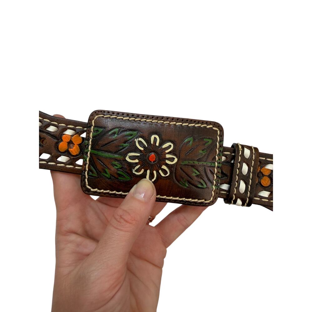 Vintage Sheyenne Tooled Leather Belt 34